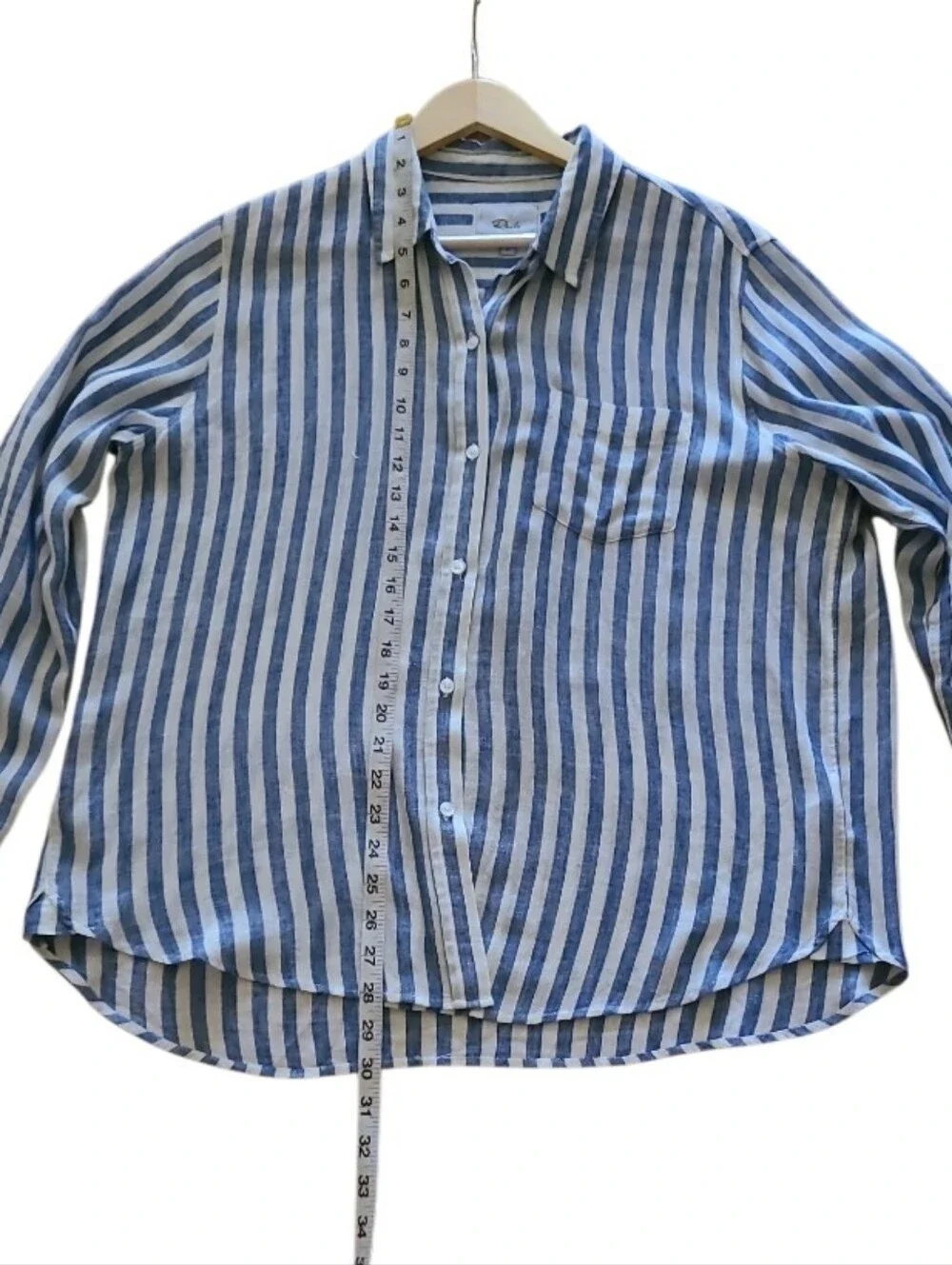 Rails Charli Striped Button-Up Shirt in Blue White Linen Blend Semi Sheer